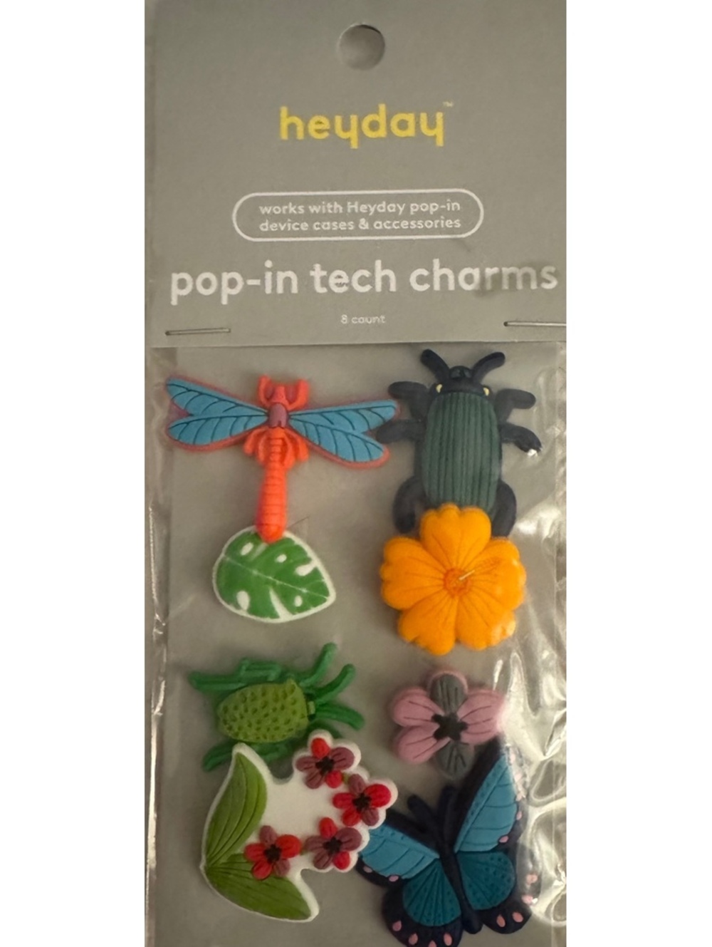 Heyday Pop-In Tech Charms 8-Count Colorful Device Accessories with Dragonfly